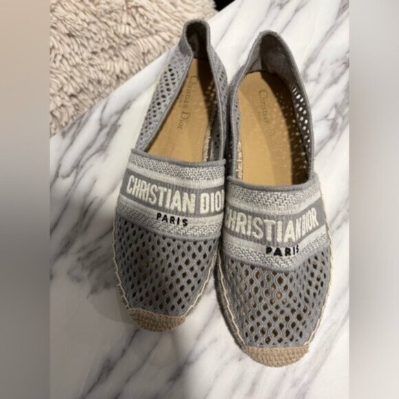 Lightly used- DIOR Granville Embroidered MeshCotton Flat Espadrille - Picture 1 of 15